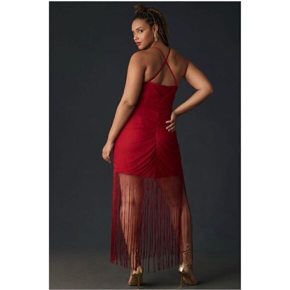 NEW Anthropologie Vineet Bahl Ruched Jazz Fringe Maxi Dress Medium Large X-Large - Picture 8 of 9